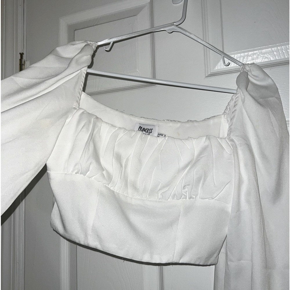 White Princess Polly Long Sleeve Crop